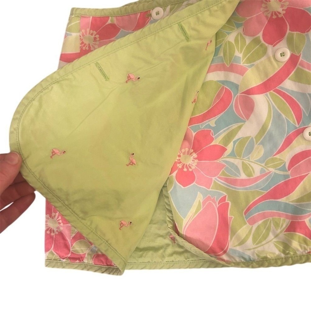 Gymboree Reversible Wrap Skirt Girls 6 Pink Green Floral Flamingo 2007 Cotton - Picture 2 of 7